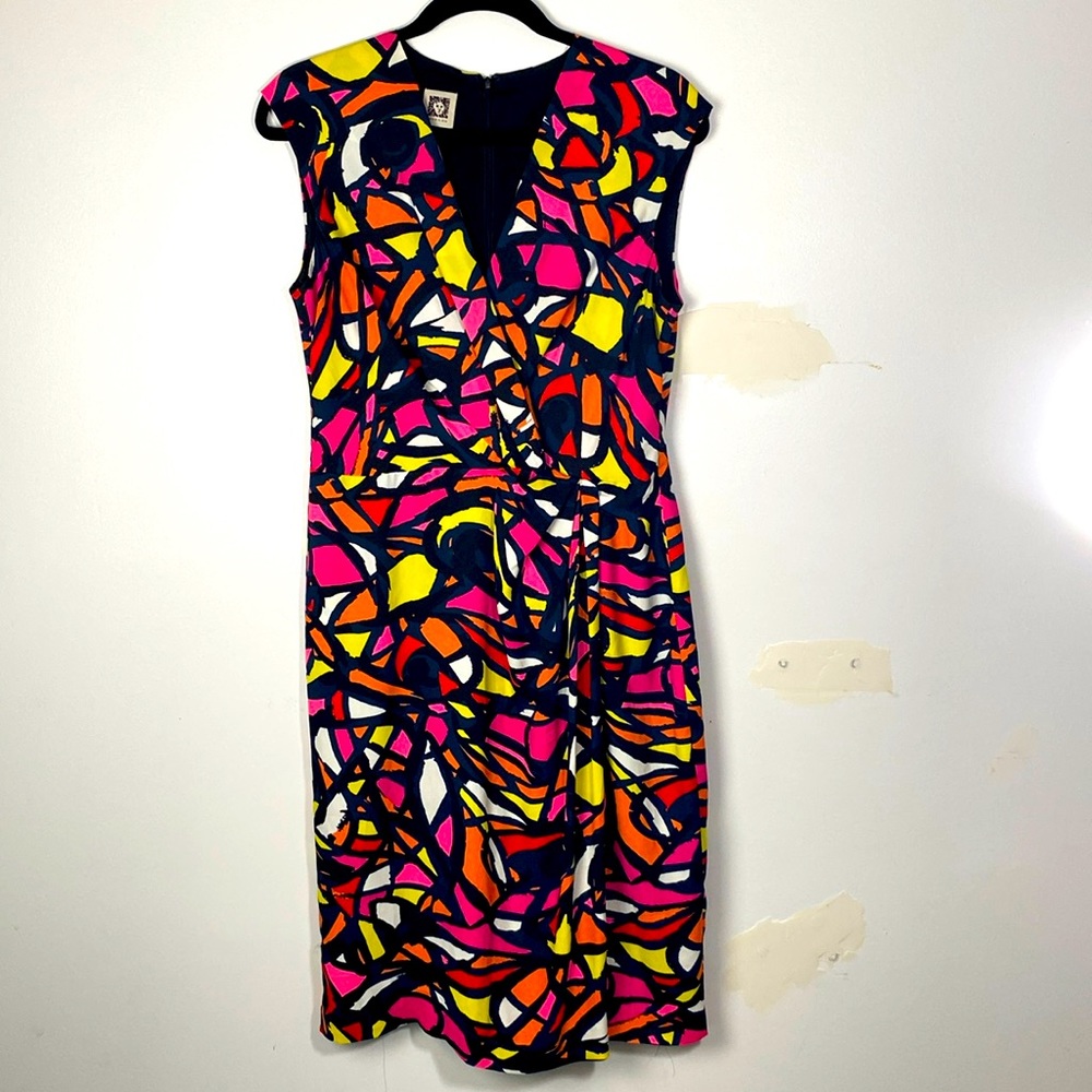 Anne Klein Geometric Faux Wrap Dress Sz 10